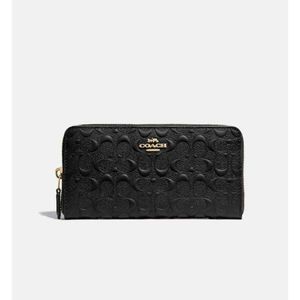 Coach Black Signature Zip Wallet with Gold Hardware